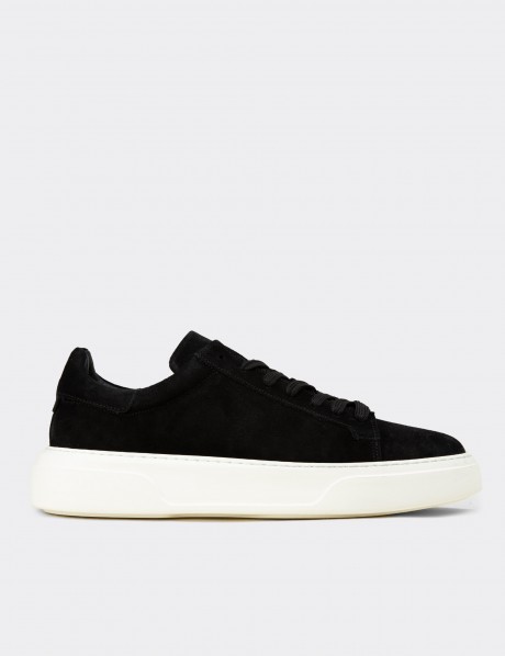 Erkek Hakiki Süet Siyah Sneaker Ayakkabı