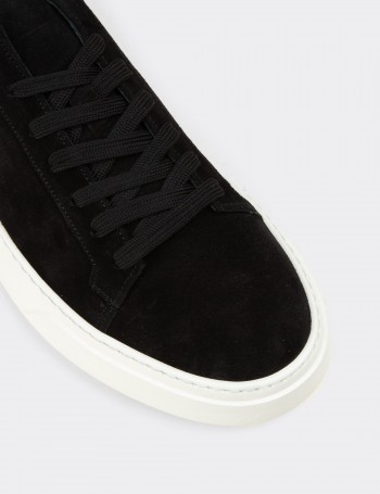 Erkek Hakiki Süet Siyah Sneaker Ayakkabı - 04651MSYHE02