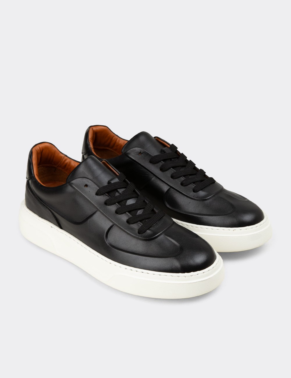 Erkek Siyah Hakiki Deri Sneaker Ayakkabı - 04601MSYHE01