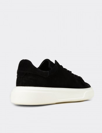 Erkek Hakiki Süet Siyah Sneaker Ayakkabı - 04651MSYHE02