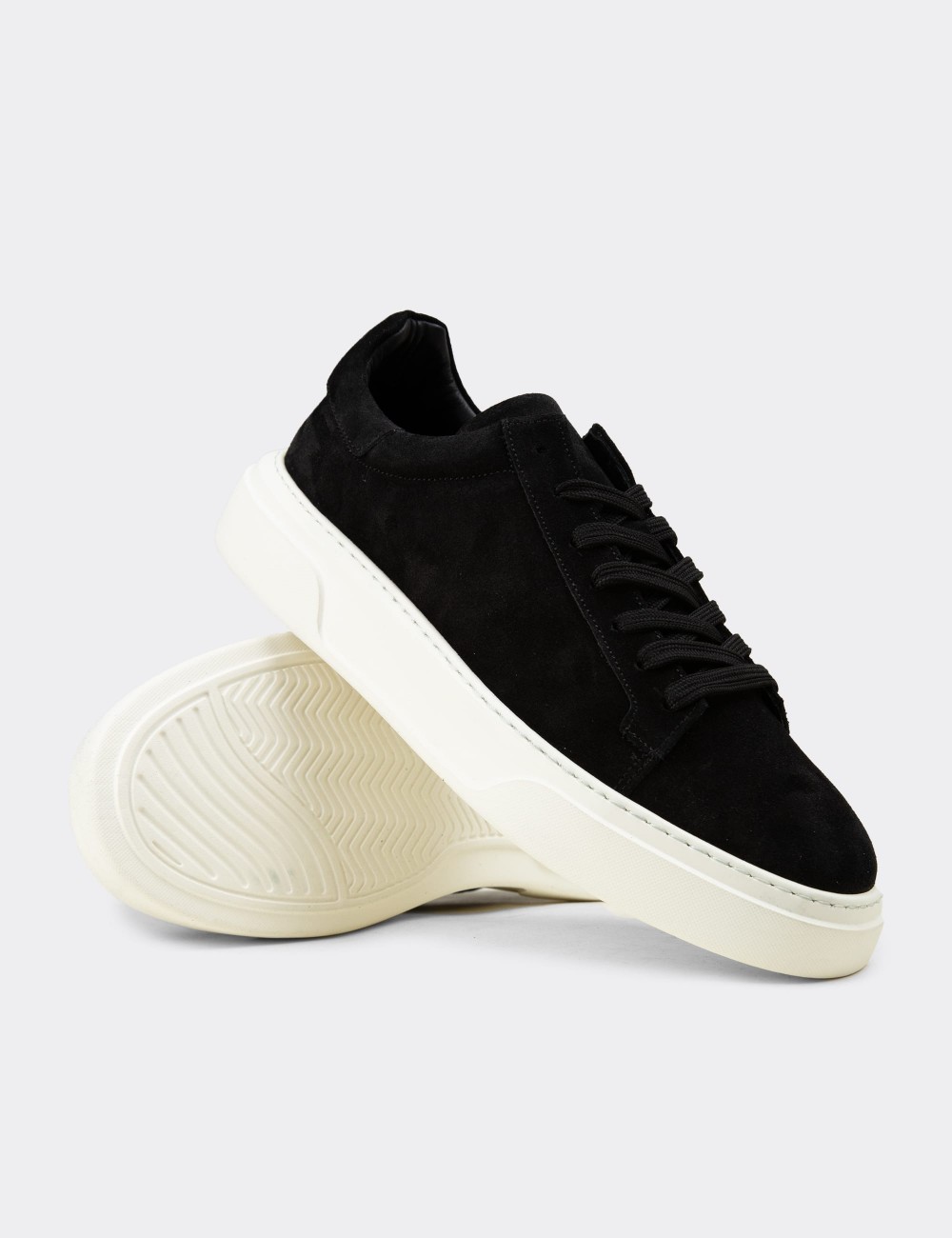 Erkek Hakiki Süet Siyah Sneaker Ayakkabı - 04651MSYHE02