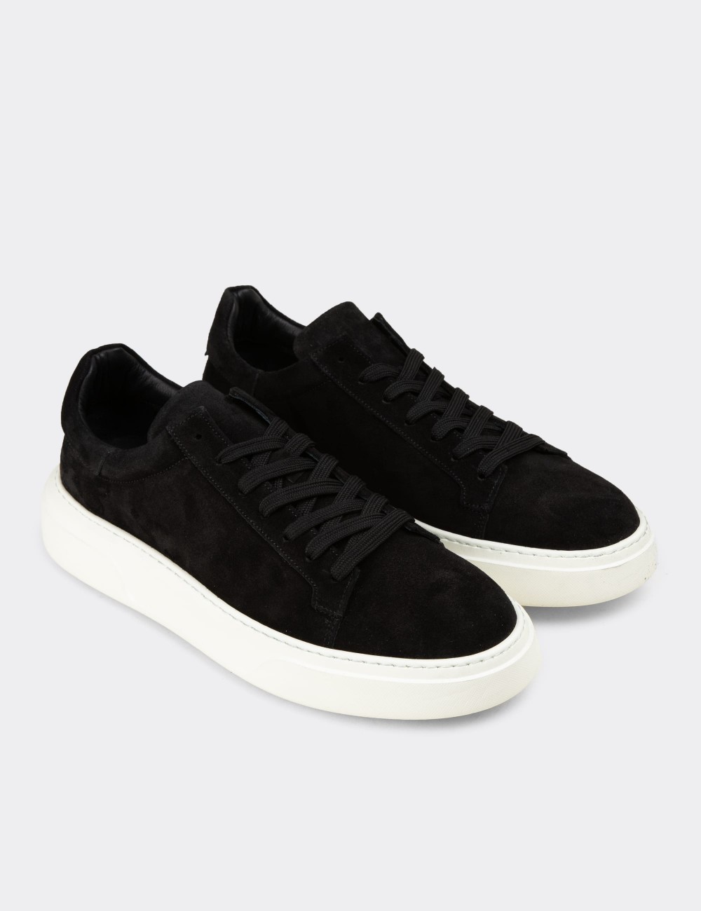Erkek Hakiki Süet Siyah Sneaker Ayakkabı - 04651MSYHE02