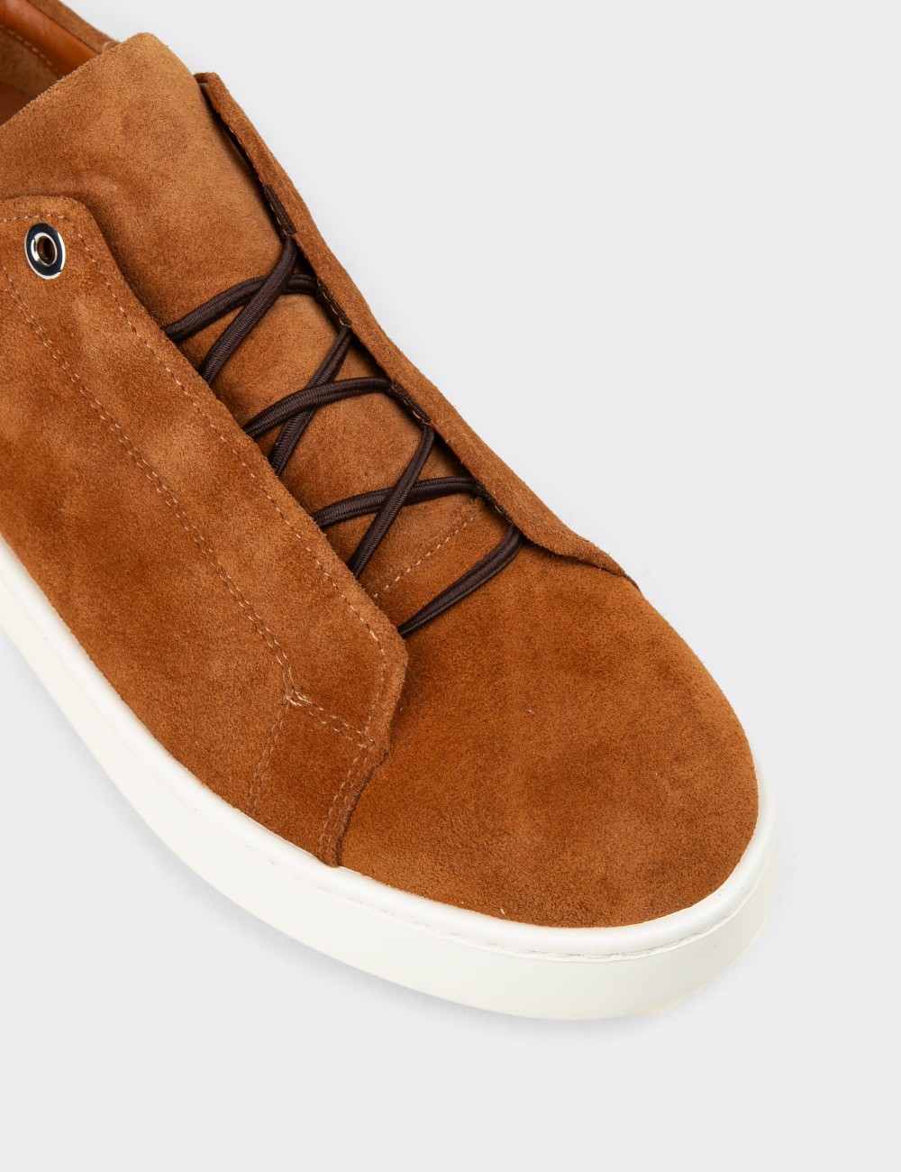 Erkek Hakiki Süet Taba Renk Gizli Bağcıklı Sneaker - 04444MTBAE02