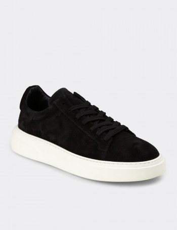 Erkek Hakiki Süet Siyah Sneaker Ayakkabı