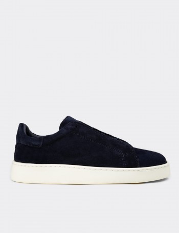 Erkek Gizli Bağcıklı Hakiki Süet Lacivert Sneaker