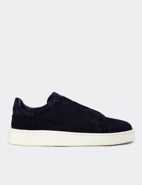 Erkek Gizli Bağcıklı Hakiki Süet Lacivert Sneaker