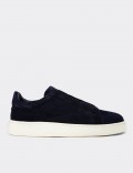 Erkek Gizli Bağcıklı Hakiki Süet Lacivert Sneaker