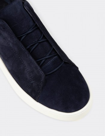 Erkek Gizli Bağcıklı Hakiki Süet Lacivert Sneaker