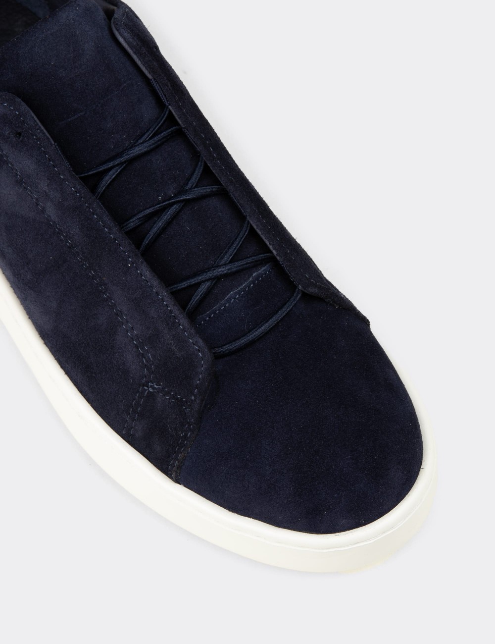 Erkek Gizli Bağcıklı Hakiki Süet Lacivert Sneaker - 04444MLCVE02