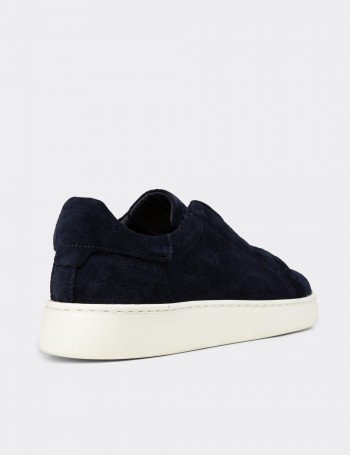 Erkek Gizli Bağcıklı Hakiki Süet Lacivert Sneaker - 04444MLCVE02
