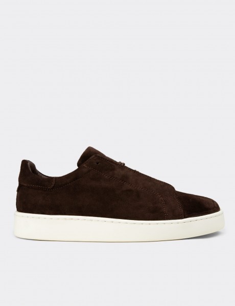 Erkek Gizli Bağcıklı Hakiki Süet Kahverengi Sneaker