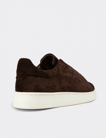 Erkek Gizli Bağcıklı Hakiki Süet Kahverengi Sneaker - 04444MKHVE02