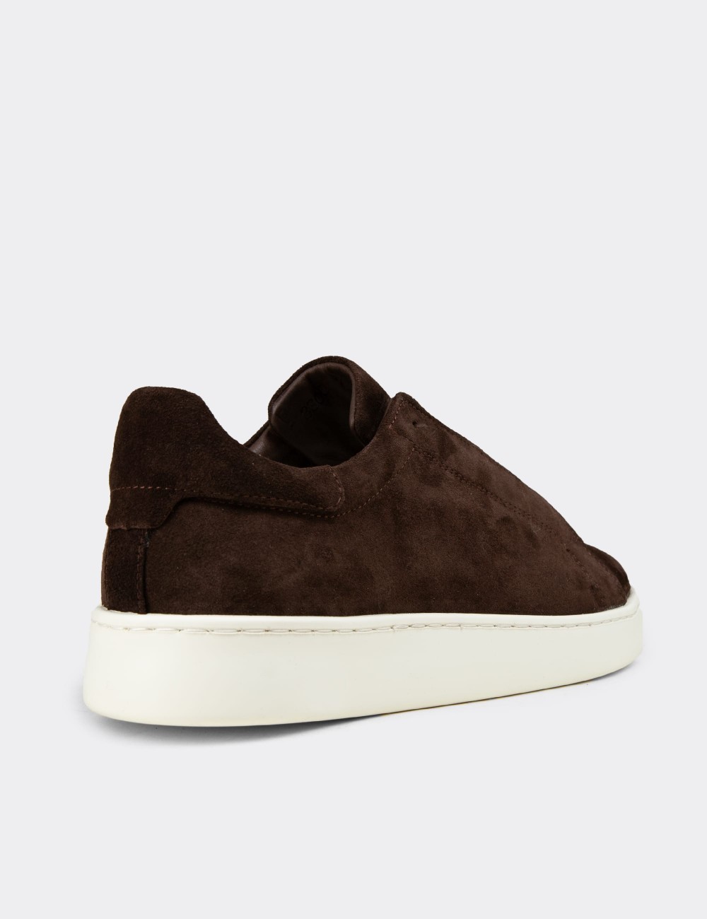Erkek Gizli Bağcıklı Hakiki Süet Kahverengi Sneaker - 04444MKHVE02