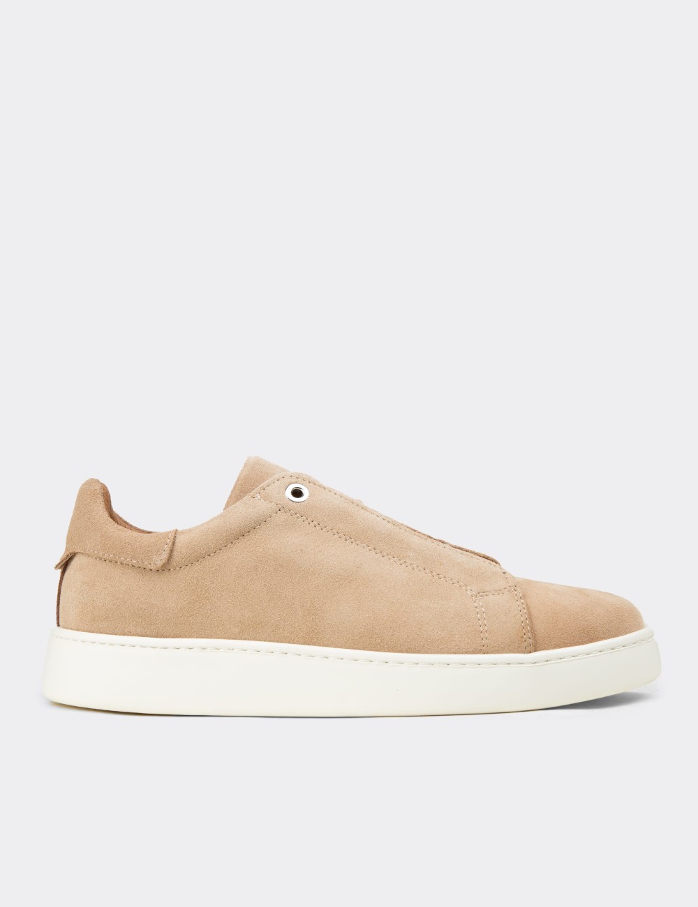 Erkek Gizli Bağcıklı Hakiki Süet Bej Sneaker - 04444MBEJE01
