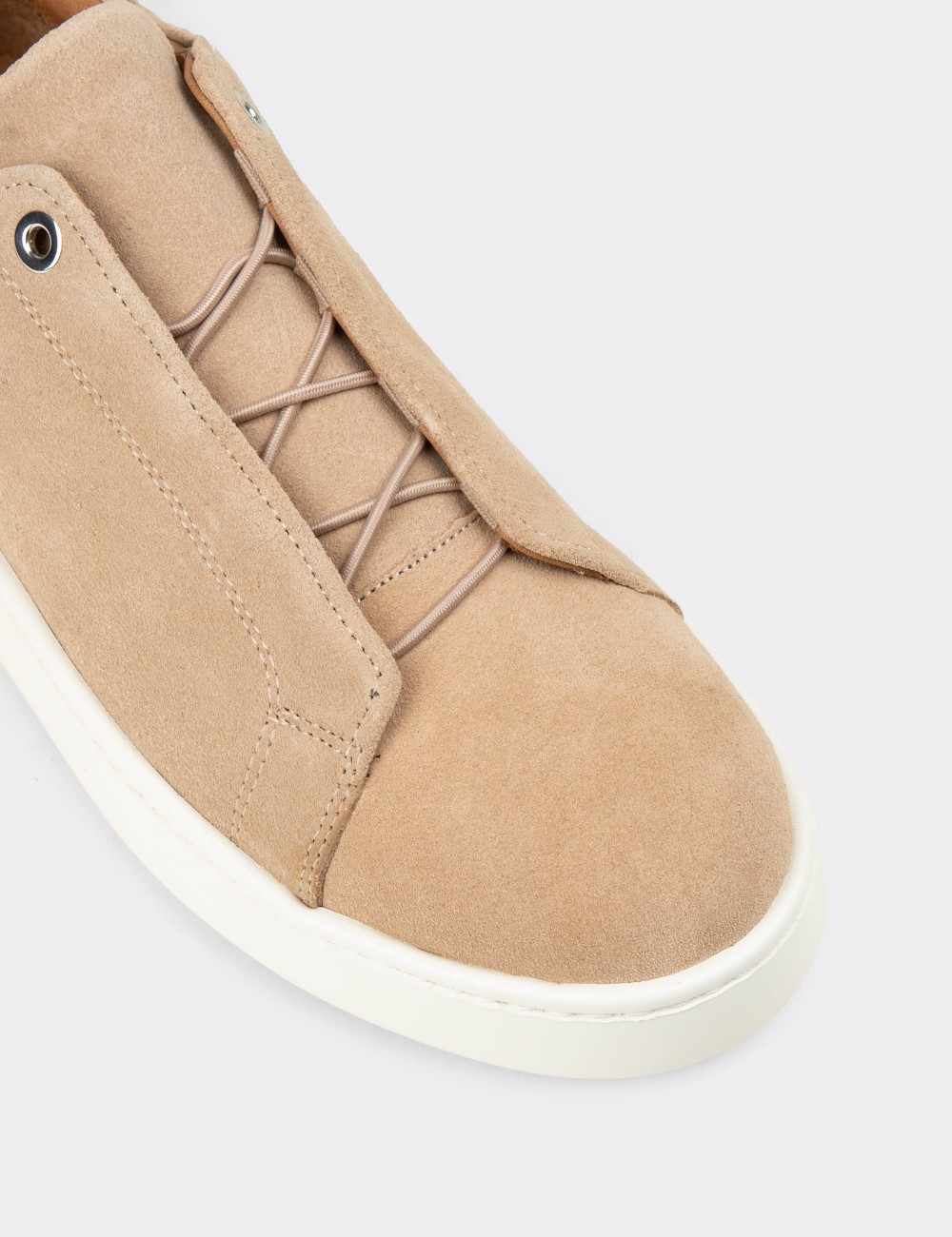 Erkek Gizli Bağcıklı Hakiki Süet Bej Sneaker - 04444MBEJE01