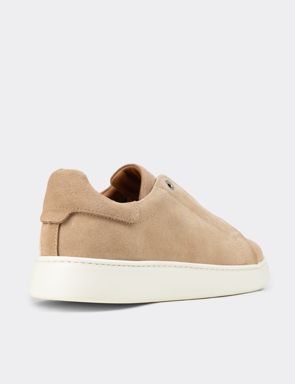 Erkek Gizli Bağcıklı Hakiki Süet Bej Sneaker - 04444MBEJE01