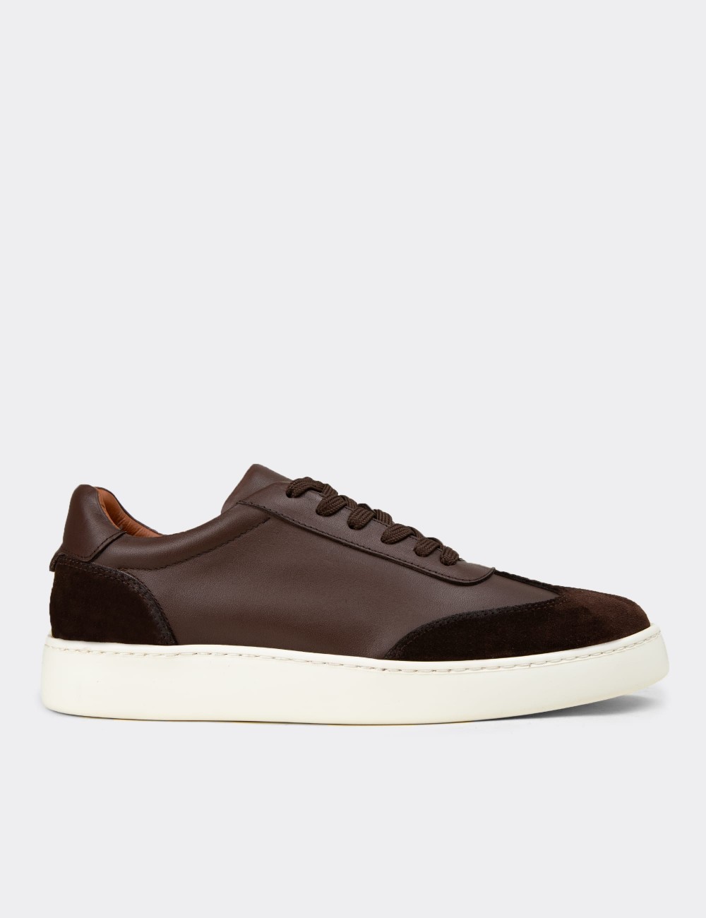 Erkek Kahverengi Hakiki Deri Sneaker Ayakkabı - 04407MKHVE01