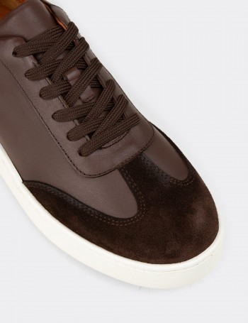 Erkek Kahverengi Hakiki Deri Sneaker Ayakkabı