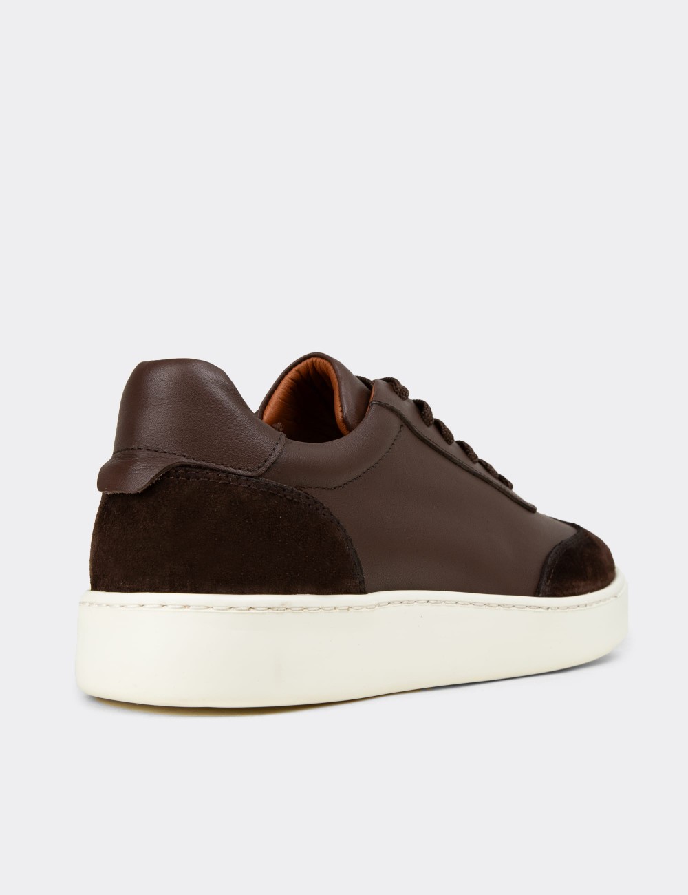 Erkek Kahverengi Hakiki Deri Sneaker Ayakkabı - 04407MKHVE01