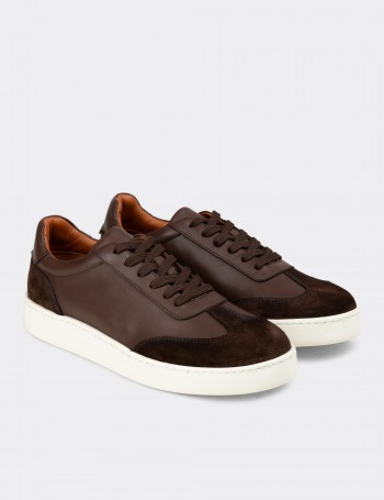 Erkek Kahverengi Hakiki Deri Sneaker Ayakkabı - 04407MKHVE01