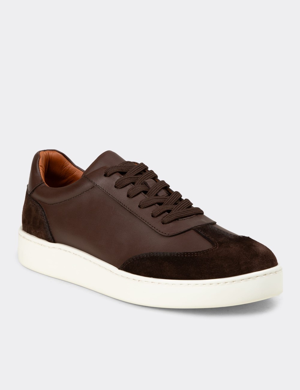 Erkek Kahverengi Hakiki Deri Sneaker Ayakkabı - 04407MKHVE01