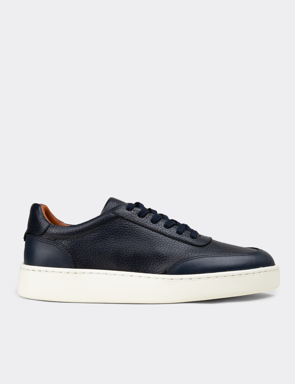 Erkek Lacivert Hakiki Deri Sneaker Ayakkabı - 04406MLCVE01