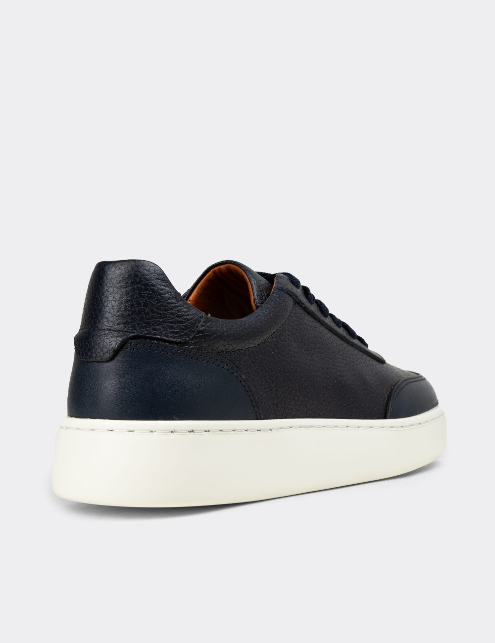 Erkek Lacivert Hakiki Deri Sneaker Ayakkabı - 04406MLCVE01