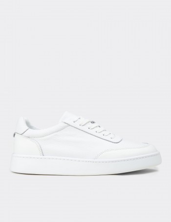 Erkek Hakiki Deri Beyaz Sneaker Ayakkabı