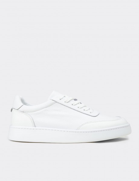 Erkek Hakiki Deri Beyaz Sneaker Ayakkabı