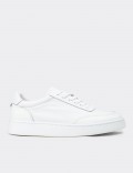 Erkek Hakiki Deri Beyaz Sneaker Ayakkabı