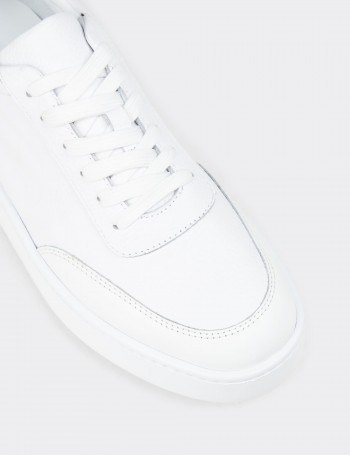 Erkek Hakiki Deri Beyaz Sneaker Ayakkabı - 04406MBYZE01