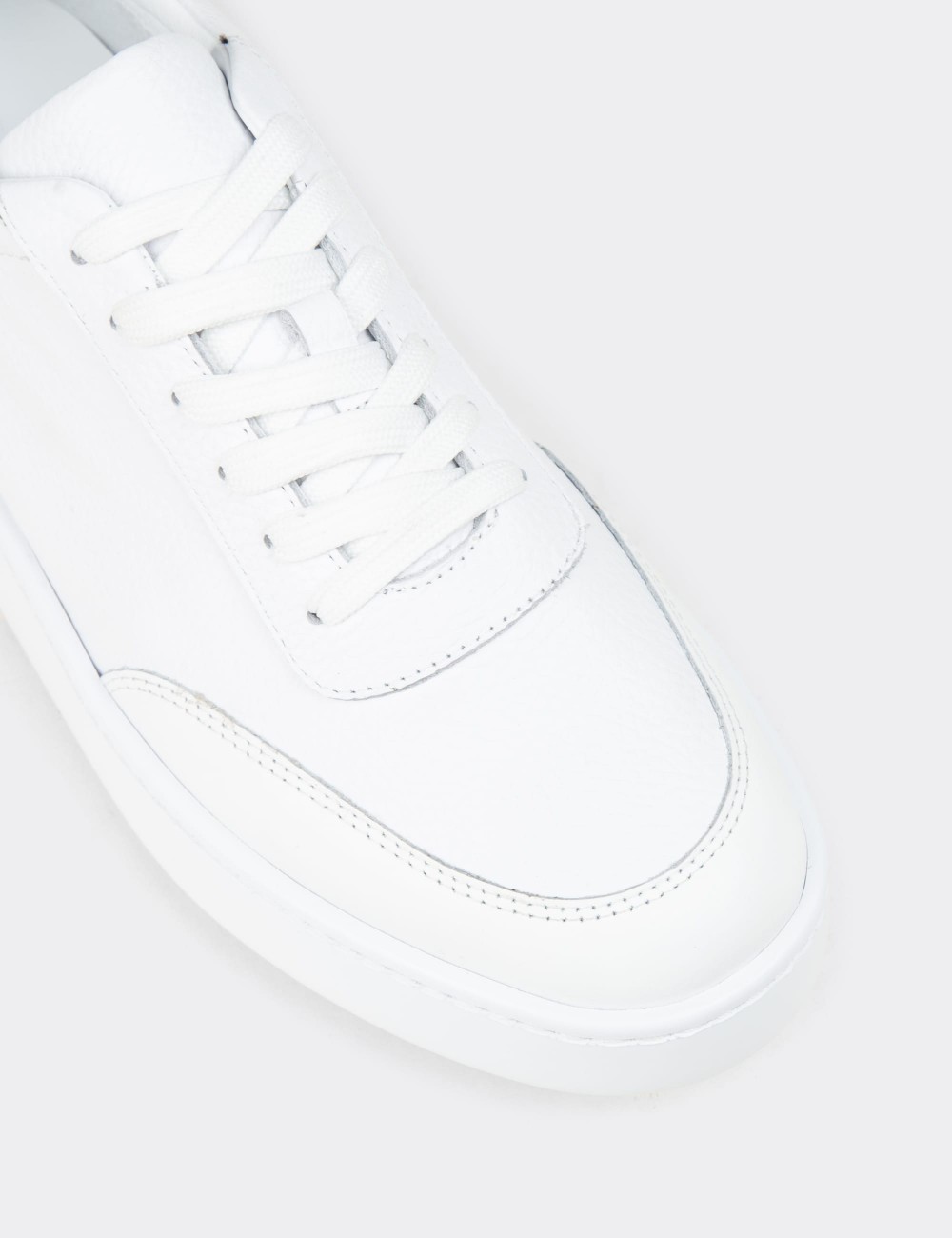 Erkek Hakiki Deri Beyaz Sneaker Ayakkabı - 04406MBYZE01