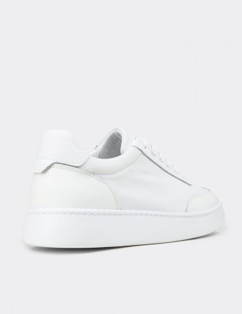 Erkek Hakiki Deri Beyaz Sneaker Ayakkabı - 04406MBYZE01