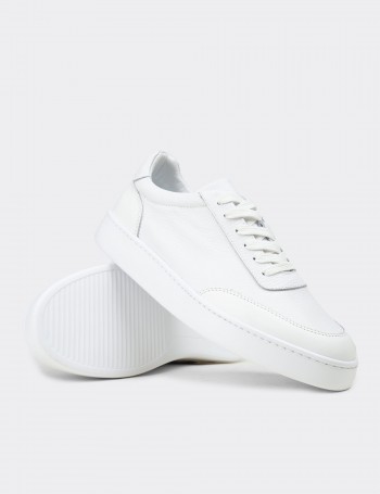 Erkek Hakiki Deri Beyaz Sneaker Ayakkabı - 04406MBYZE01