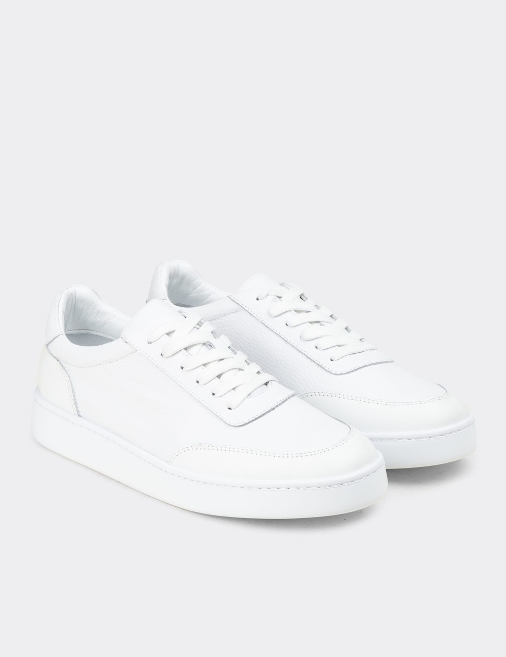 Erkek Hakiki Deri Beyaz Sneaker Ayakkabı - 04406MBYZE01