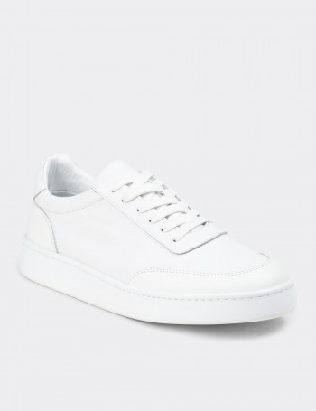 Erkek Hakiki Deri Beyaz Sneaker Ayakkabı