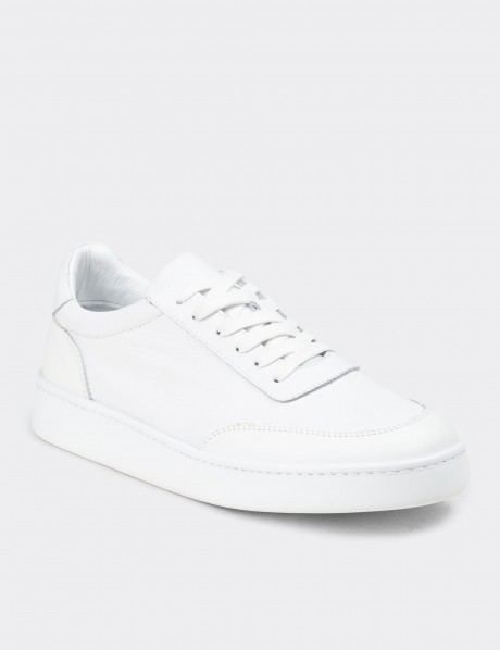 Erkek Hakiki Deri Beyaz Sneaker Ayakkabı