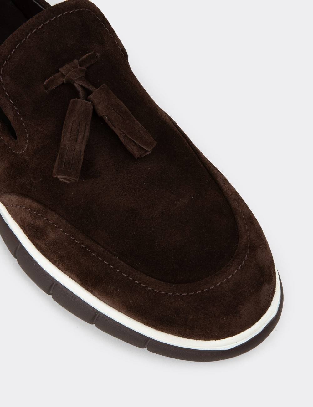 Erkek Hakiki Süet Kahverengi Püsküllü Loafer - 02048MKHVE04