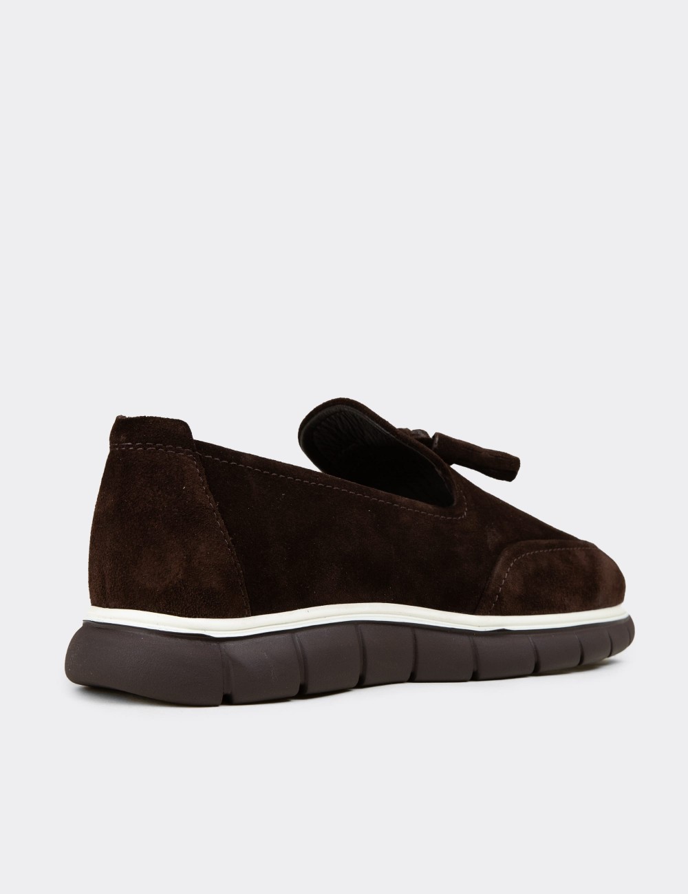 Erkek Hakiki Süet Kahverengi Püsküllü Loafer - 02048MKHVE04