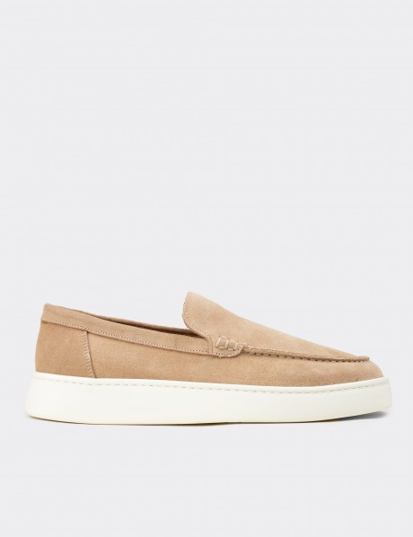 Erkek Hakiki Süet Bej Loafer Ayakkabı
