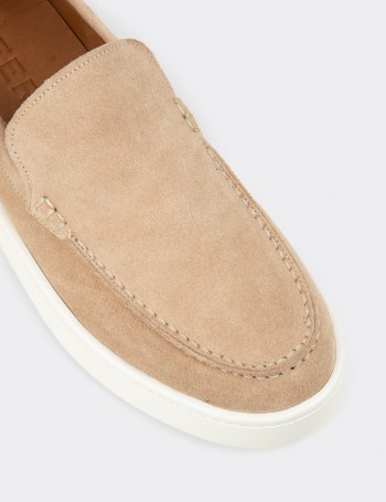 Erkek Hakiki Süet Bej Loafer Ayakkabı - 04405MBEJE01