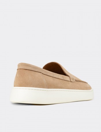 Erkek Hakiki Süet Bej Loafer Ayakkabı - 04405MBEJE01