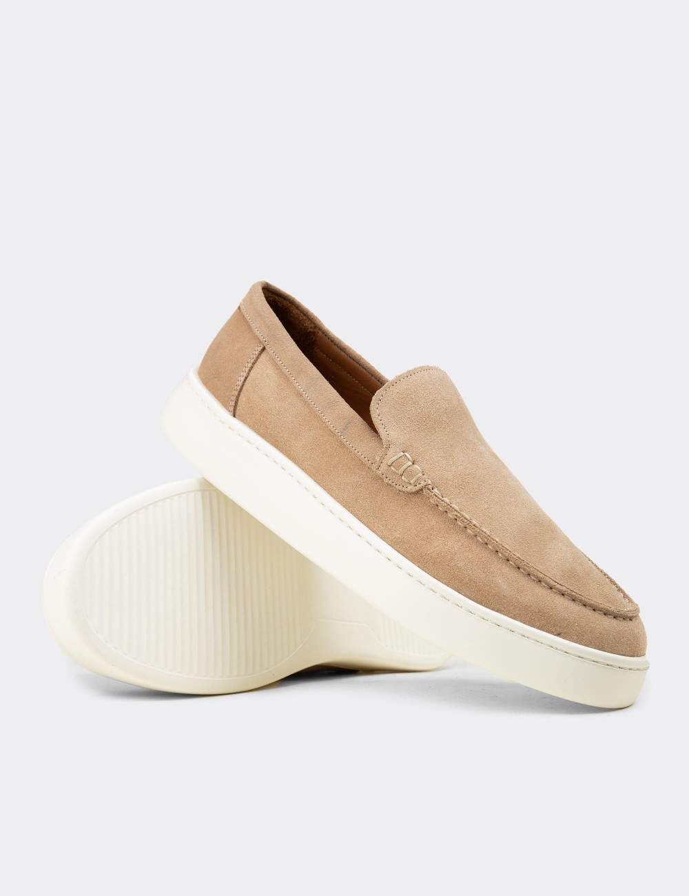 Erkek Hakiki Süet Bej Loafer Ayakkabı - 04405MBEJE01