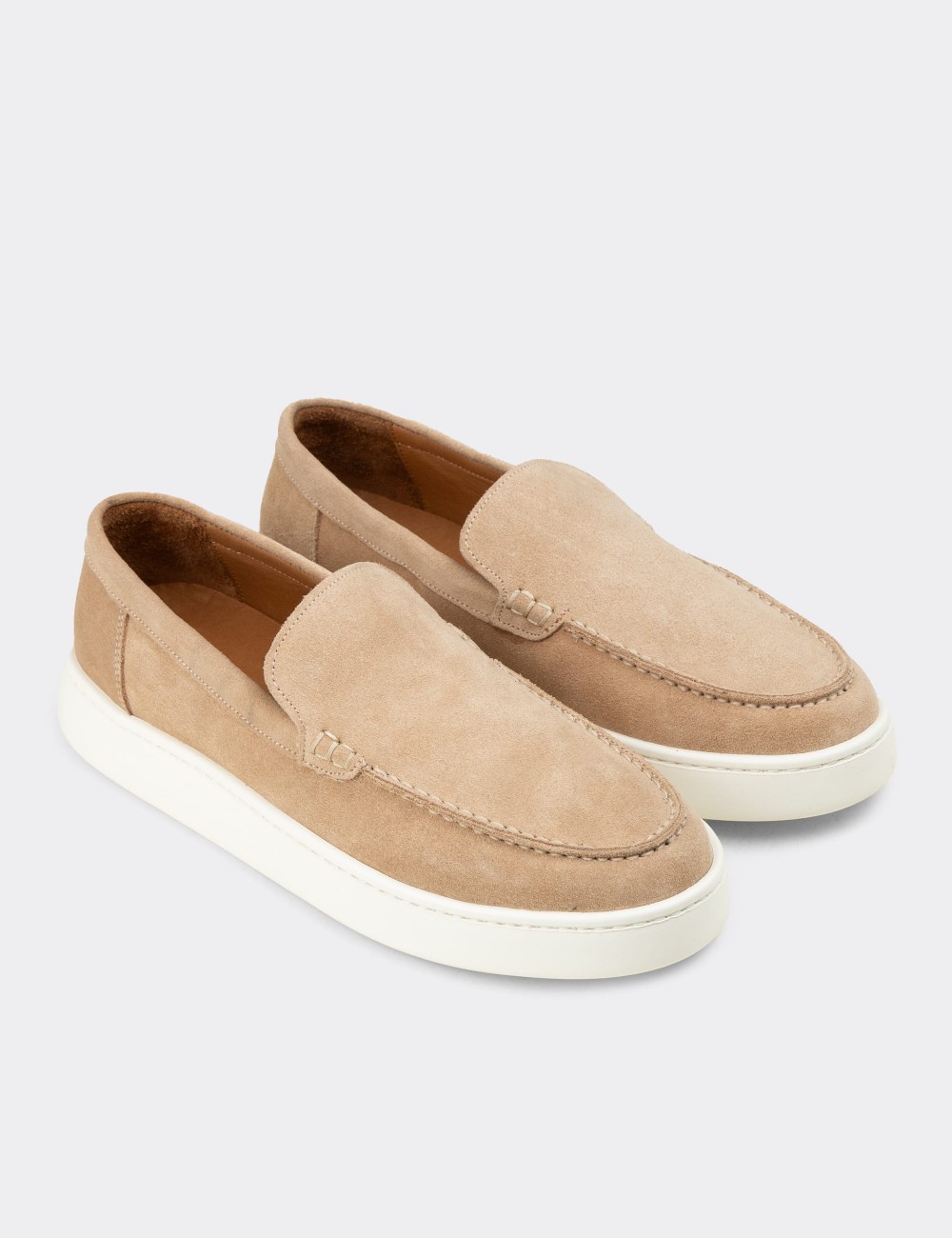 Erkek Hakiki Süet Bej Loafer Ayakkabı - 04405MBEJE01