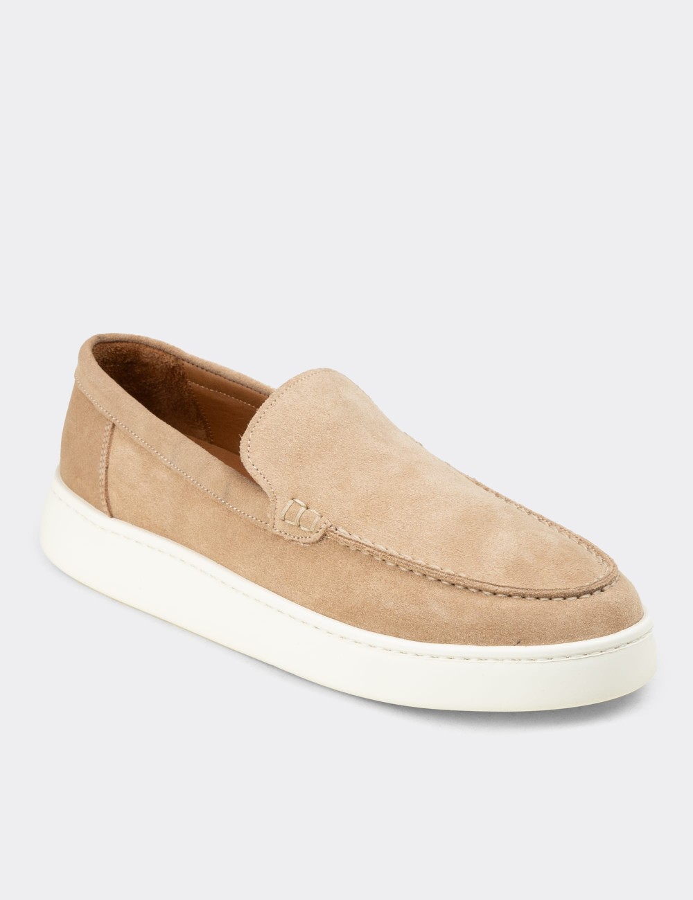 Erkek Hakiki Süet Bej Loafer Ayakkabı - 04405MBEJE01