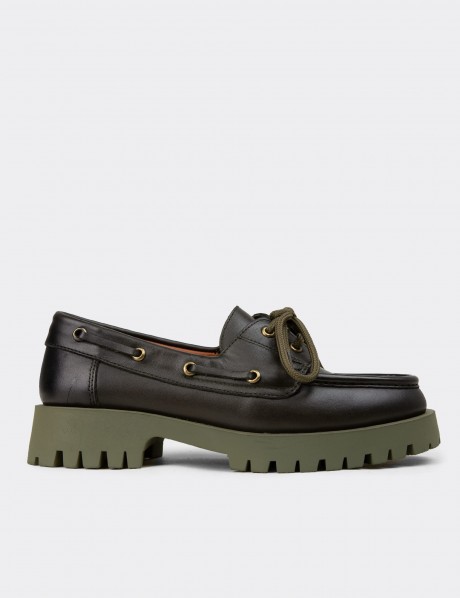 Kadın Hakiki Deri Yeşil Marin Loafer