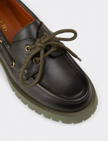 Kadın Hakiki Deri Yeşil Marin Loafer - 02036ZYSLC02
