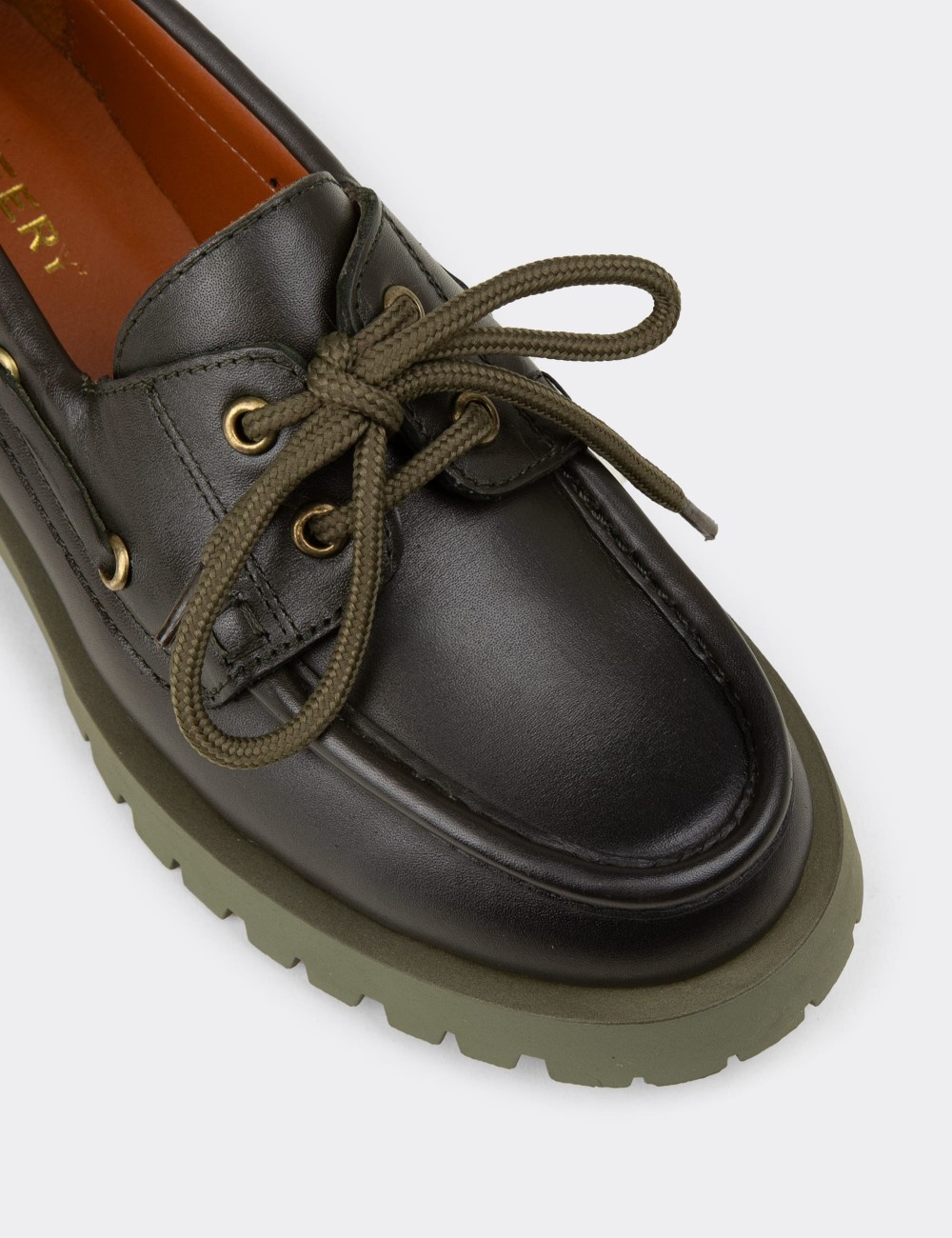 Kadın Hakiki Deri Yeşil Marin Loafer - 02036ZYSLC02