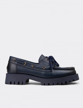 Kadın Hakiki Deri Lacivert Marin Loafer