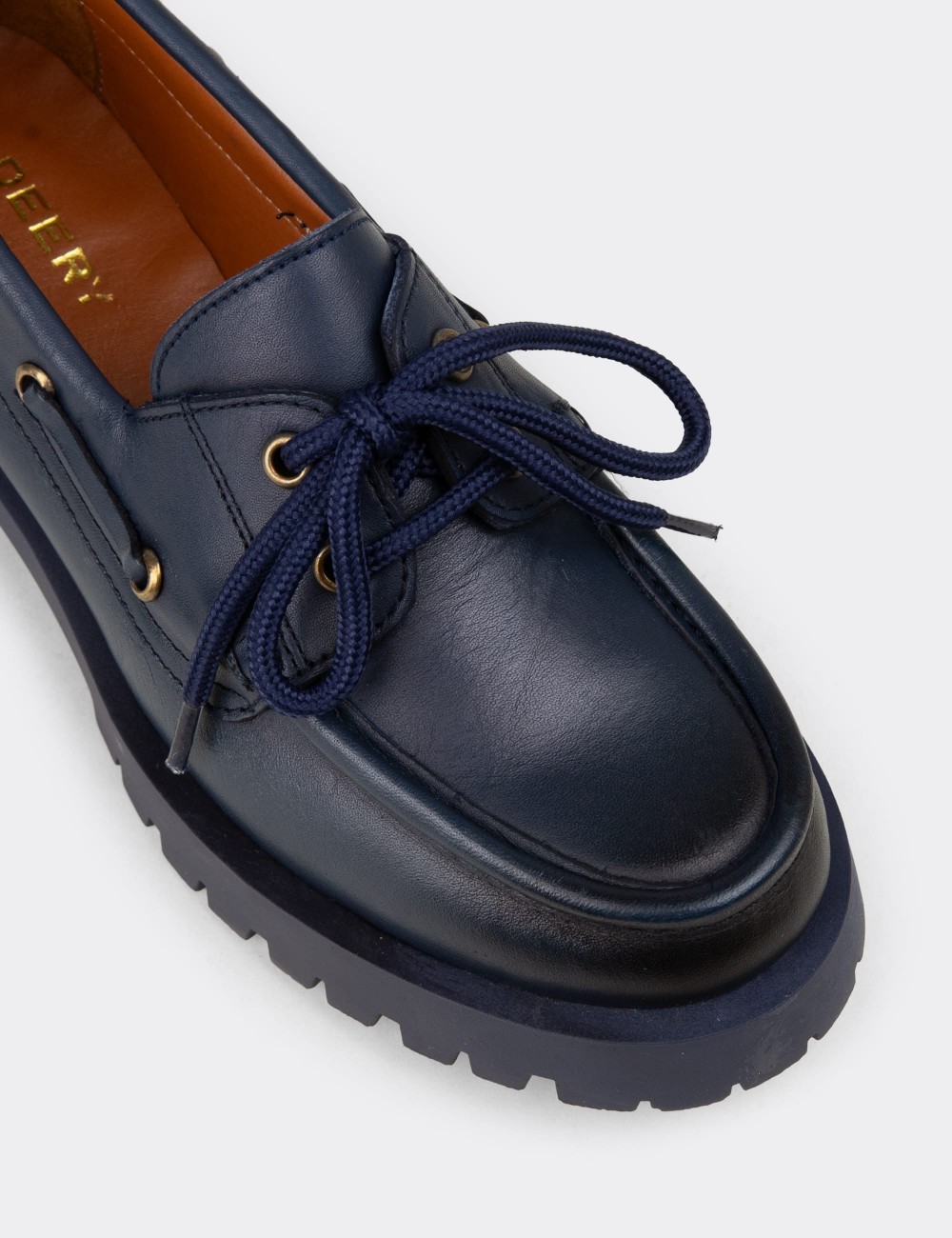 Kadın Hakiki Deri Lacivert Marin Loafer - 02036ZLCVC02